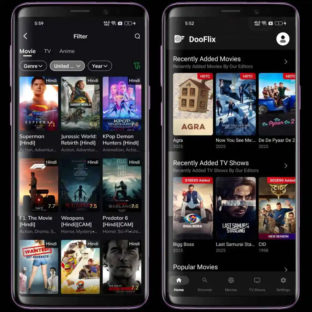 MovieBox Vs Dooflix Interface